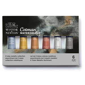 Winsor & Newton Cotman Watercolor Tube Set, 6-Color Metallic Collection Set